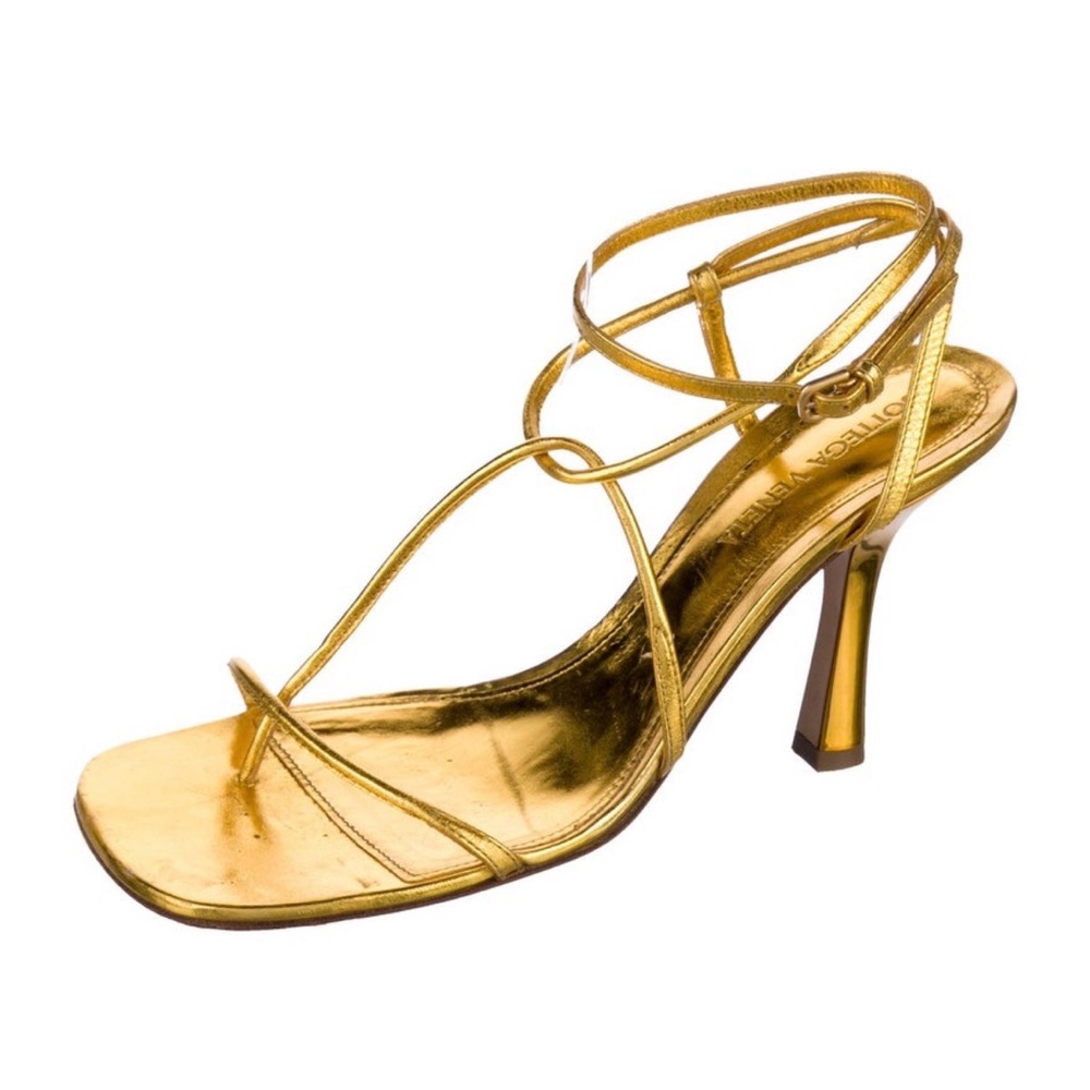 Bottega Veneta Gold Wraparound Heeled Sandals